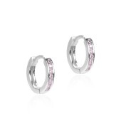 Cercei rotunzi argint Ø12 mm cu pietre roz DiAmanti E37132RHR-AS
